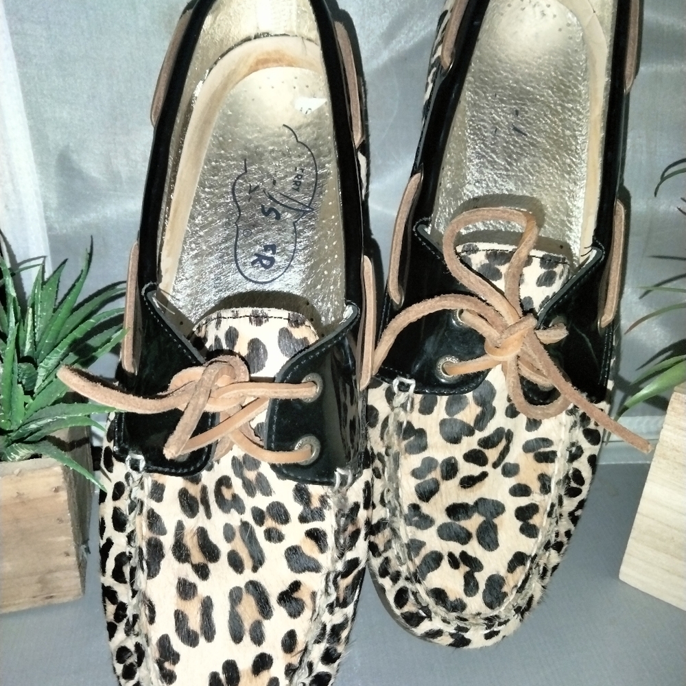 Sperry topsider leathee leopard print shoes size 10 non-marking - Picture 2 of 10